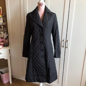 H&M black puffer long trench coat size 8